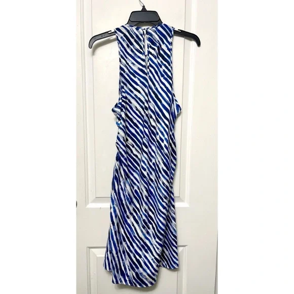New A.L.C. Rue Stripe Ruched Silk Blend Dress in White Blue Size 14 - Picture 6 of 13
